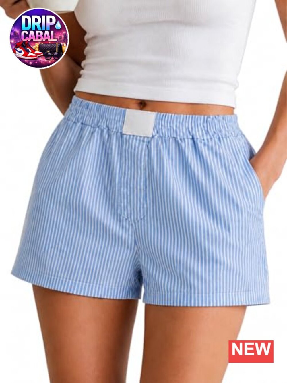 Women's Seersucker Striped Shorts Low Rise Elastic Waist Beach Shorts